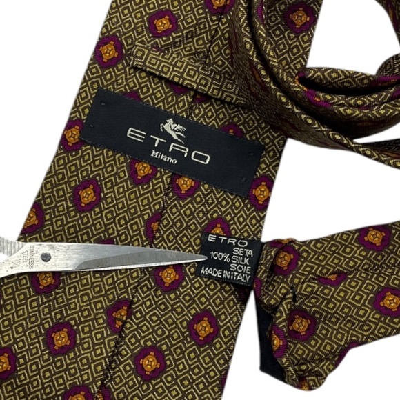 ETRO Brown/Purple Geometric Silk LUXURY Tie ITALY - Picture 3 of 5